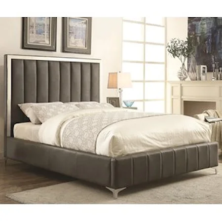 Full Upholstered Bed in Grey Leatherette